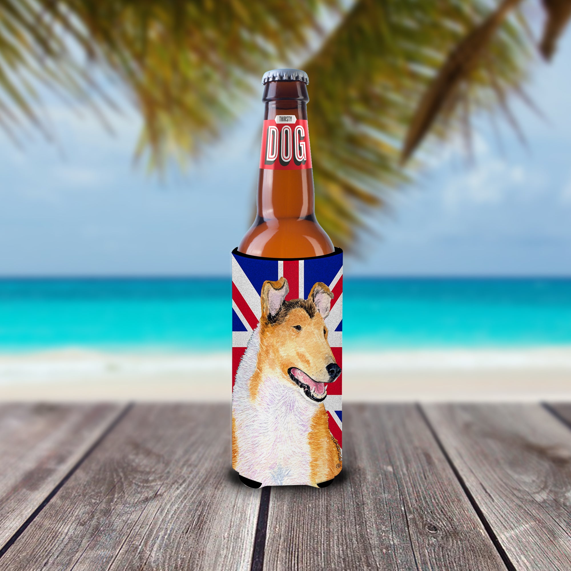 Collie Smooth with English Union Jack British Flag Ultra Beverage Insulators for slim cans SS4912MUK.