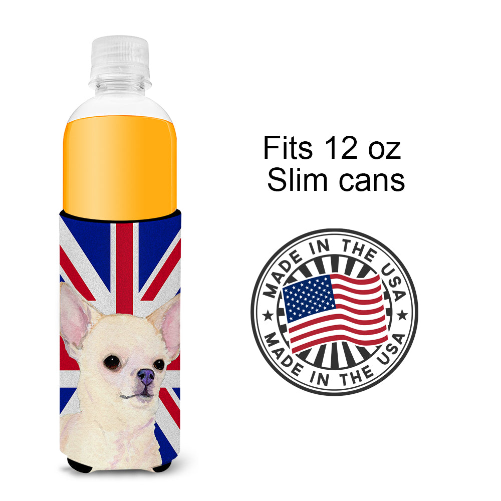 Chihuahua with English Union Jack British Flag Ultra Beverage Insulators for slim cans SS4914MUK.