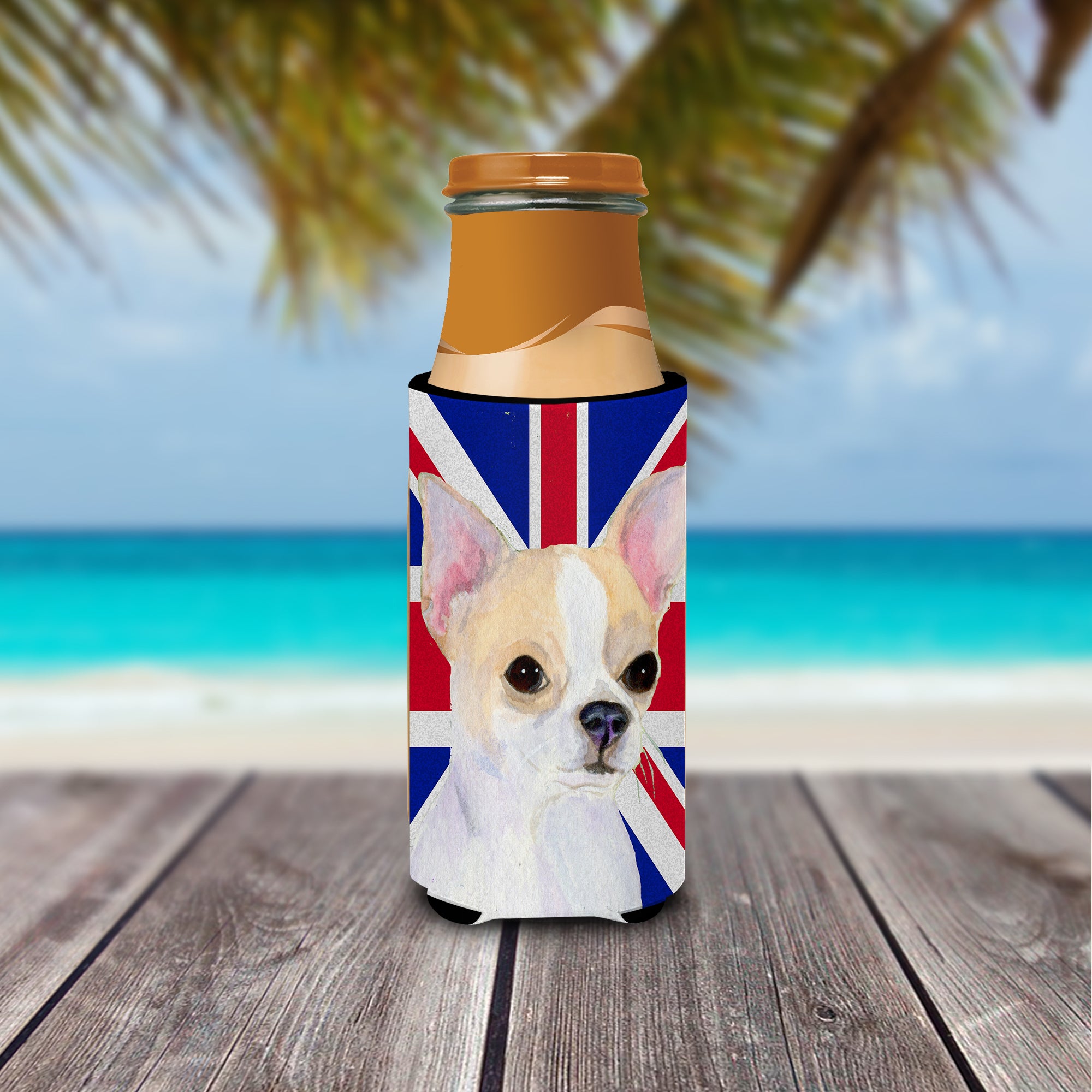 Chihuahua with English Union Jack British Flag Ultra Beverage Insulators for slim cans SS4916MUK.