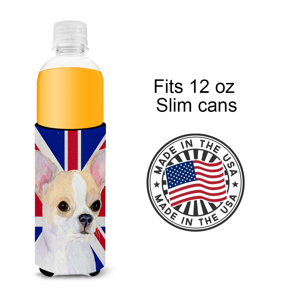 Chihuahua with English Union Jack British Flag Ultra Beverage Insulators for slim cans SS4916MUK.