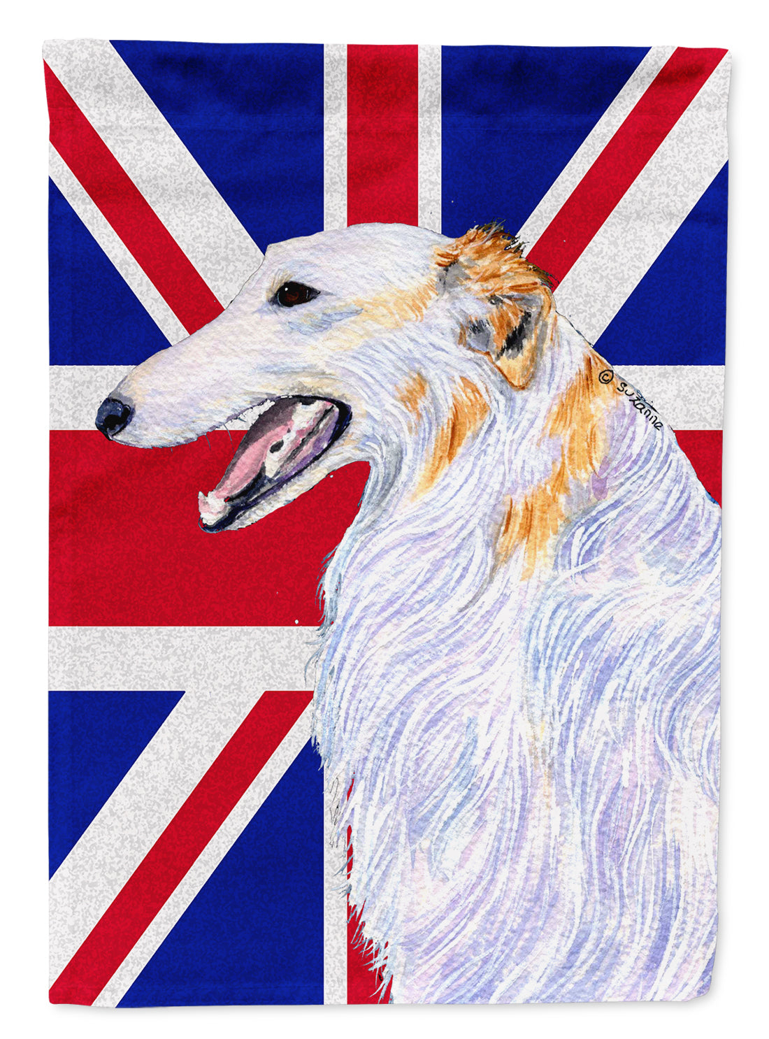 Borzoi with English Union Jack British Flag Flag Canvas House Size SS4917CHF  the-store.com.