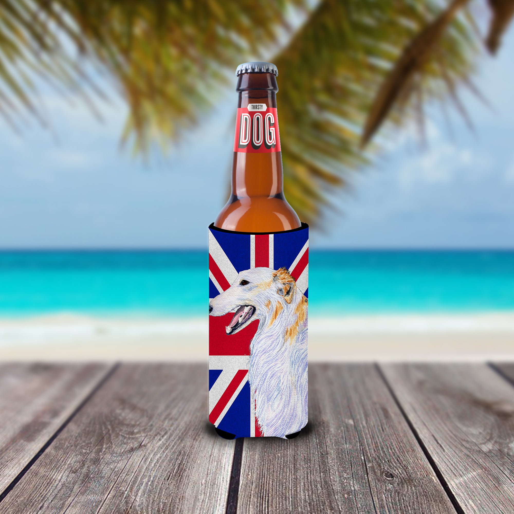 Borzoi with English Union Jack British Flag Ultra Beverage Insulators for slim cans SS4917MUK.