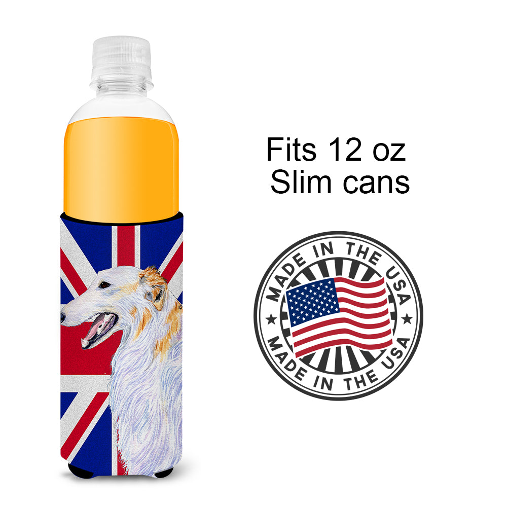 Borzoi with English Union Jack British Flag Ultra Beverage Insulators for slim cans SS4917MUK.