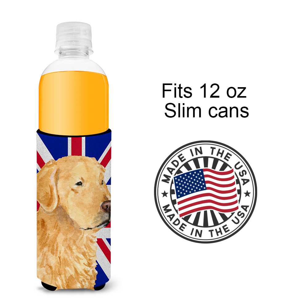 Golden Retriever with English Union Jack British Flag Ultra Beverage Insulators for slim cans SS4918MUK.