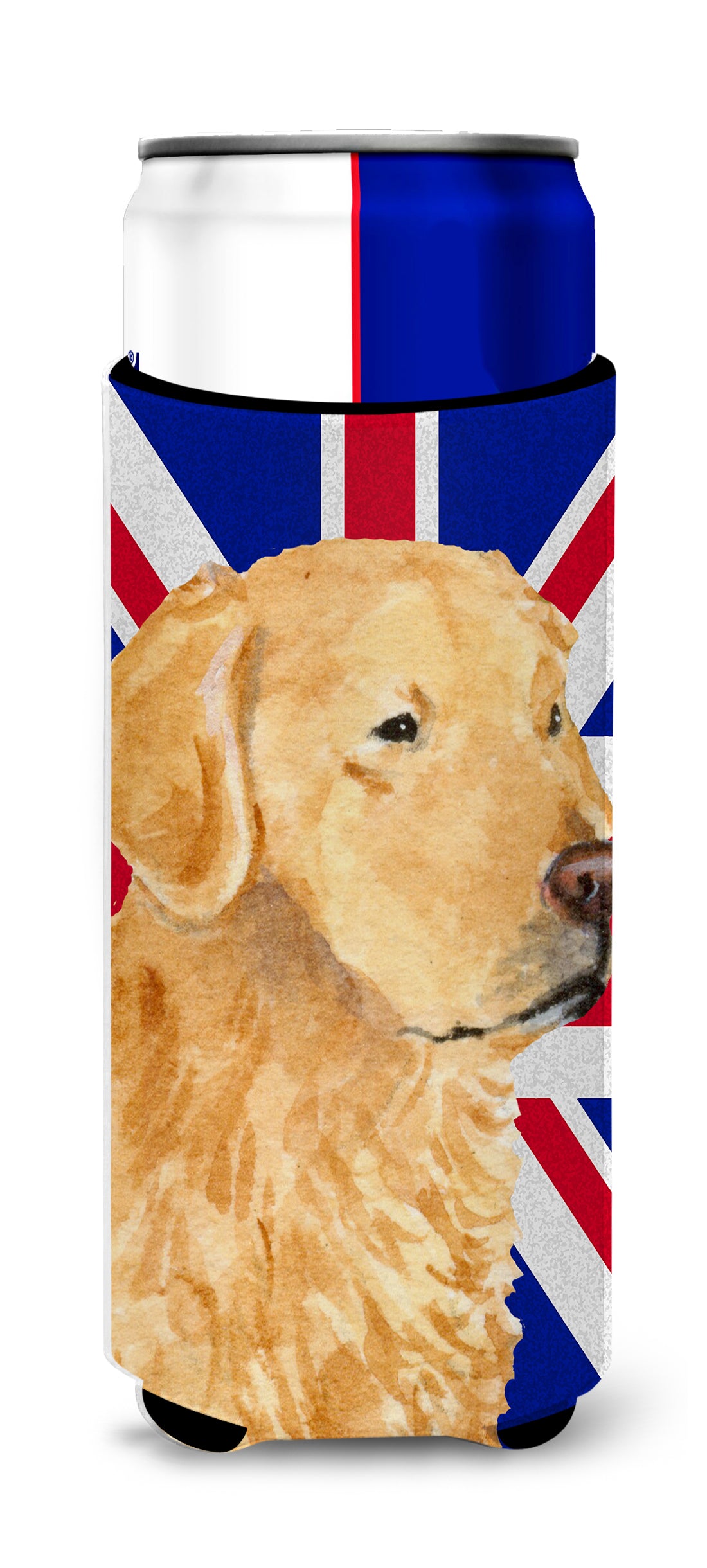 Golden Retriever with English Union Jack British Flag Ultra Beverage Insulators for slim cans SS4918MUK.