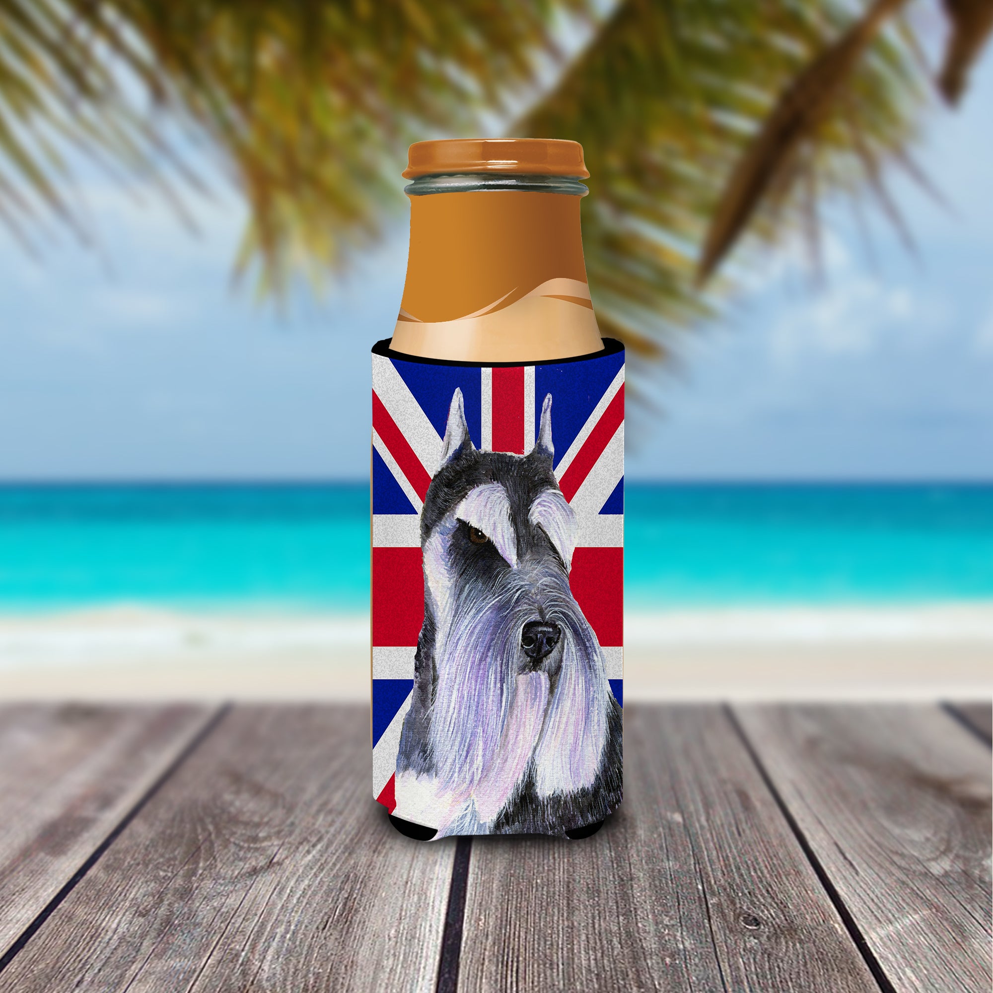 Schnauzer with English Union Jack British Flag Ultra Beverage Insulators for slim cans SS4919MUK.