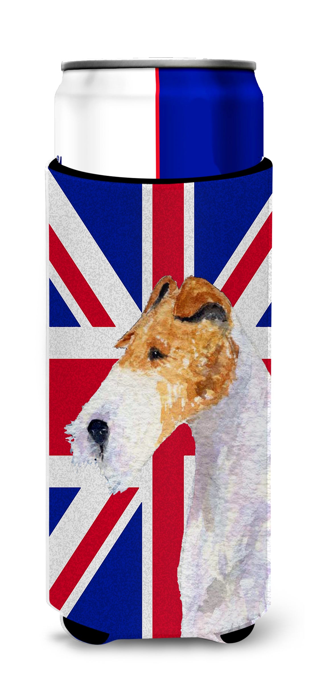 Fox Terrier with English Union Jack British Flag Ultra Beverage Insulators for slim cans SS4920MUK.