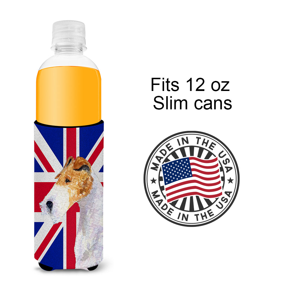 Fox Terrier with English Union Jack British Flag Ultra Beverage Insulators for slim cans SS4920MUK.