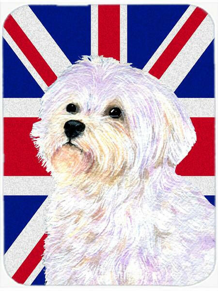 Maltese with English Union Jack British Flag Glass Cutting Board Large Size SS4923LCB by Caroline&#39;s Treasures