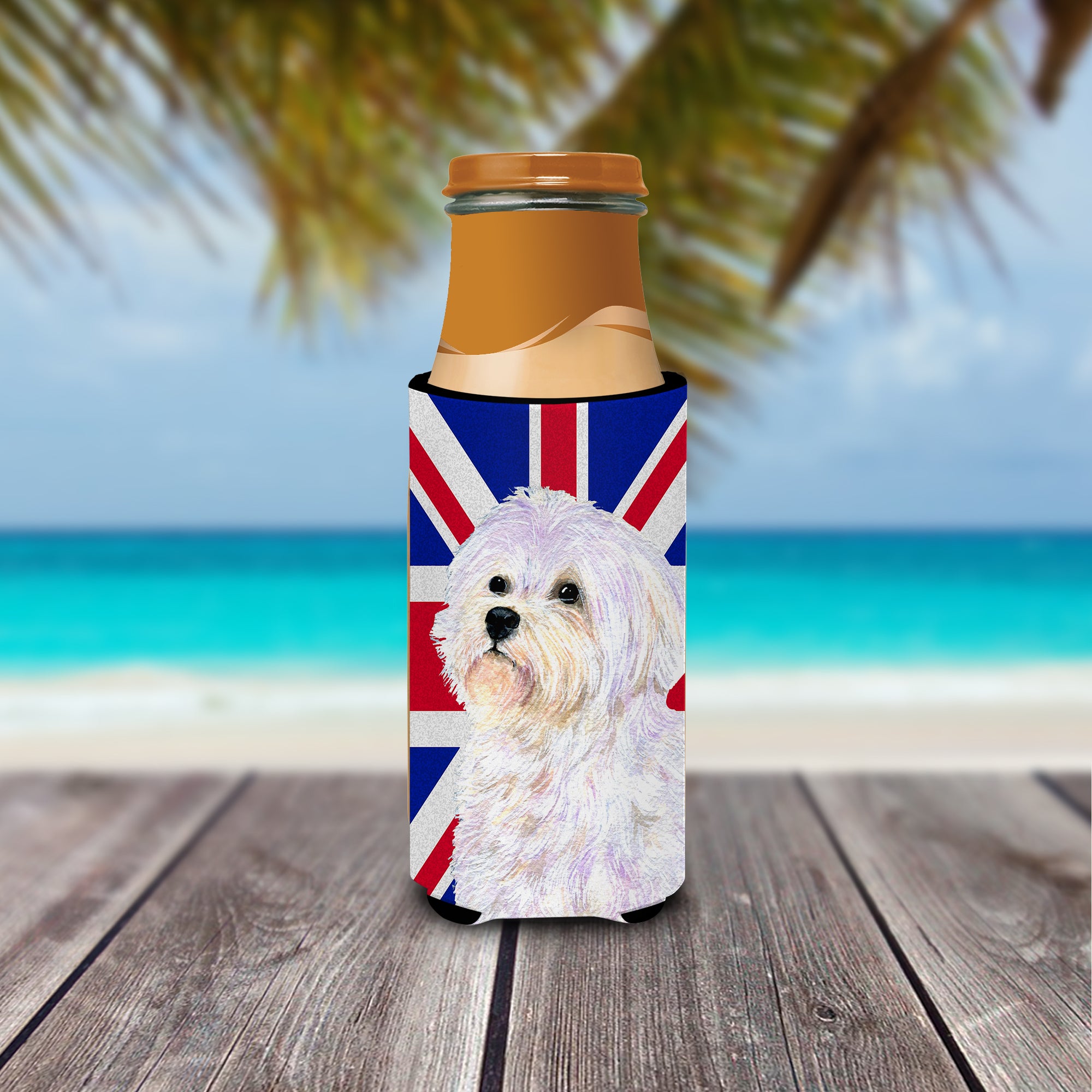 Maltese with English Union Jack British Flag Ultra Beverage Insulators for slim cans SS4923MUK.