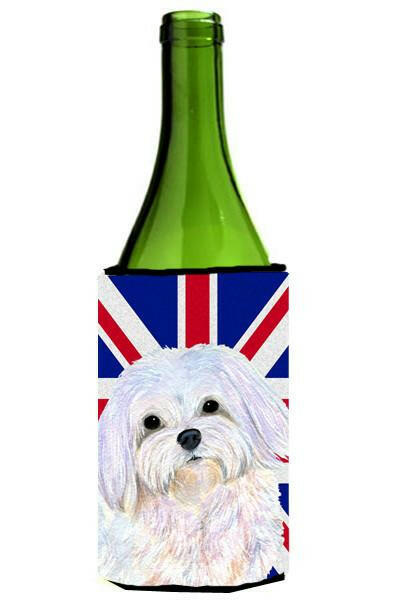 Maltese with English Union Jack British Flag Wine Bottle Beverage Insulator Hugger SS4924LITERK by Caroline's Treasures