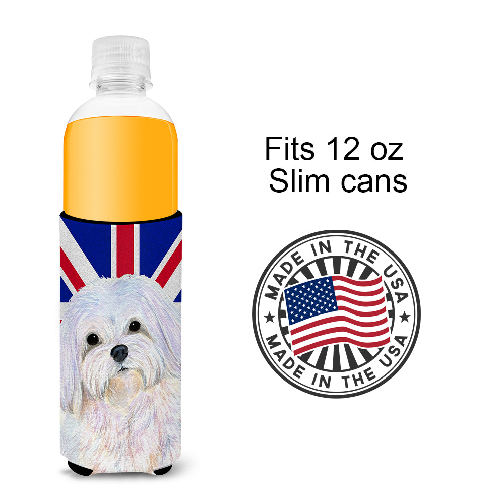 Maltese with English Union Jack British Flag Ultra Beverage Insulators for slim cans SS4924MUK.