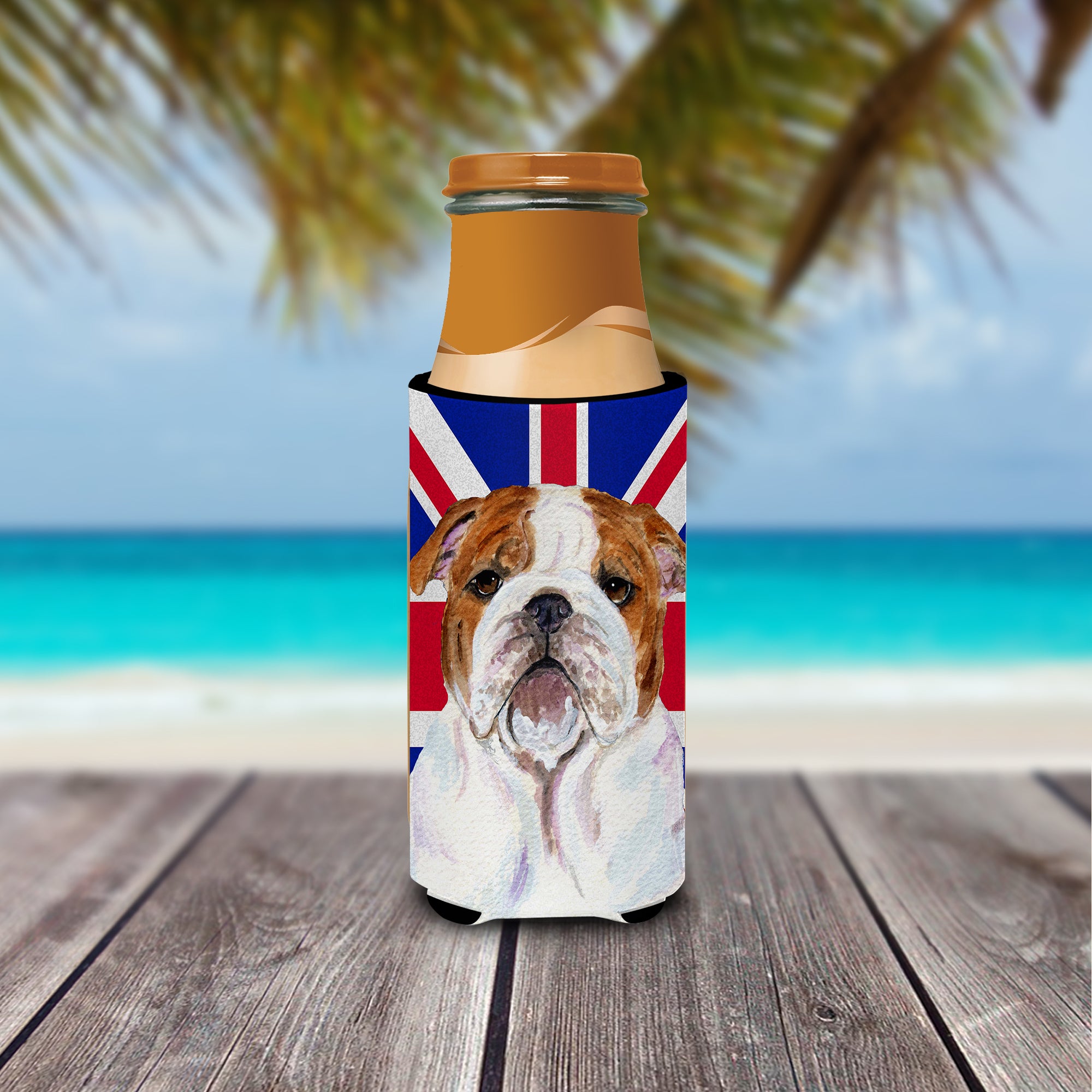 English Bulldog with English Union Jack British Flag Ultra Beverage Insulators for slim cans SS4926MUK.