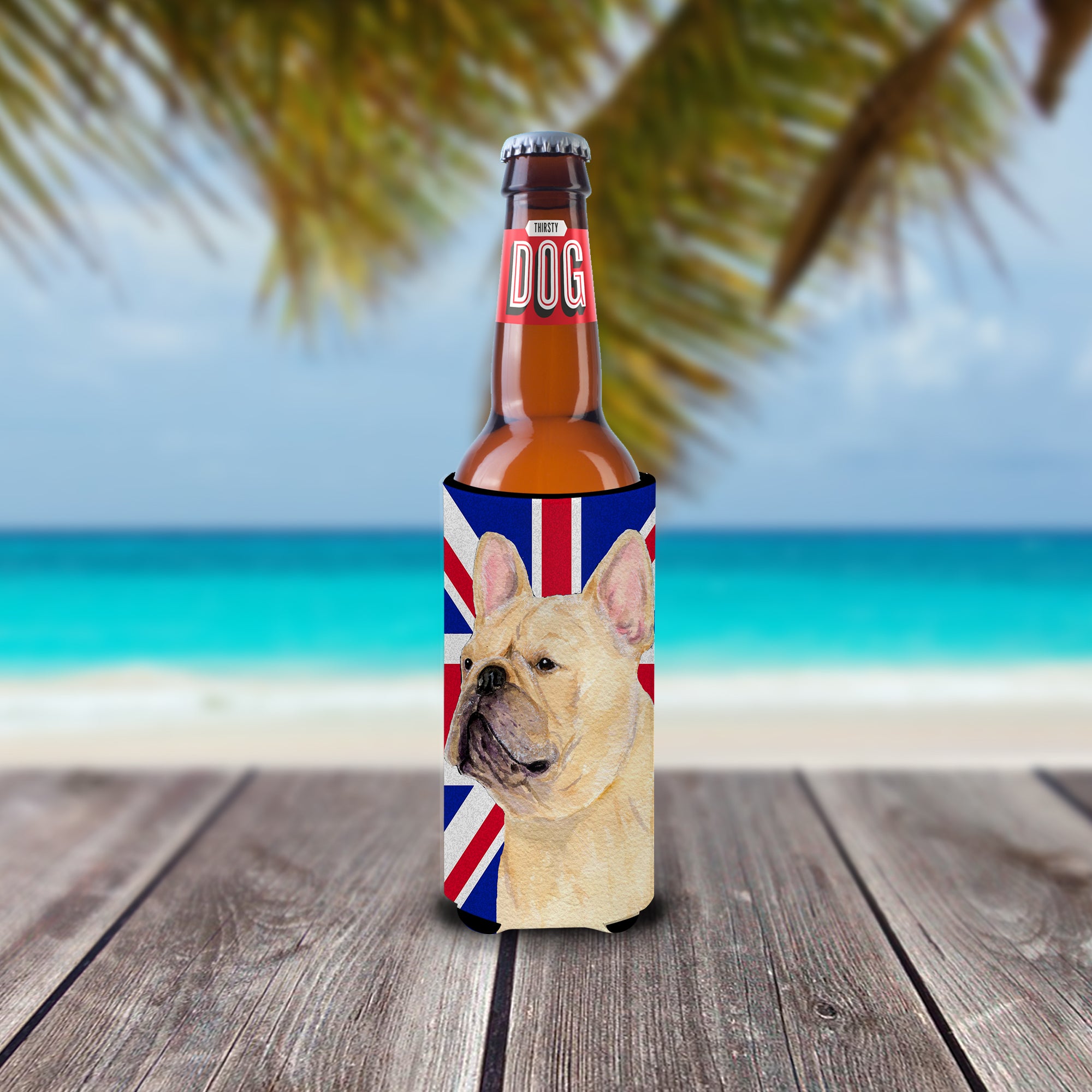 French Bulldog with English Union Jack British Flag Ultra Beverage Insulators for slim cans SS4927MUK.