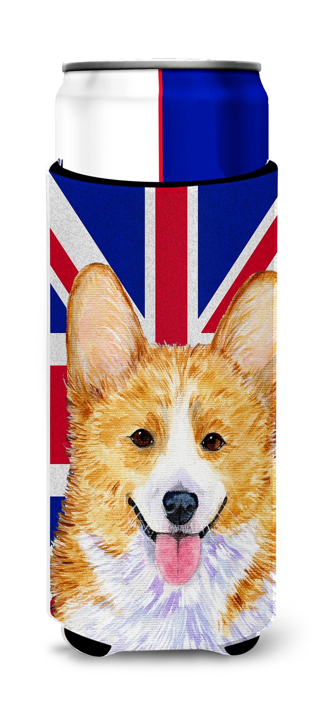 Corgi with English Union Jack British Flag Ultra Beverage Insulators for slim cans SS4928MUK.