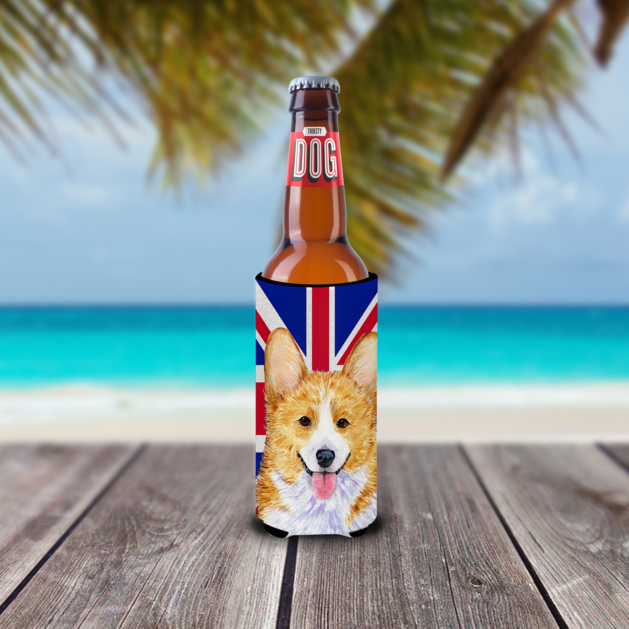 Corgi with English Union Jack British Flag Ultra Beverage Insulators for slim cans SS4928MUK.