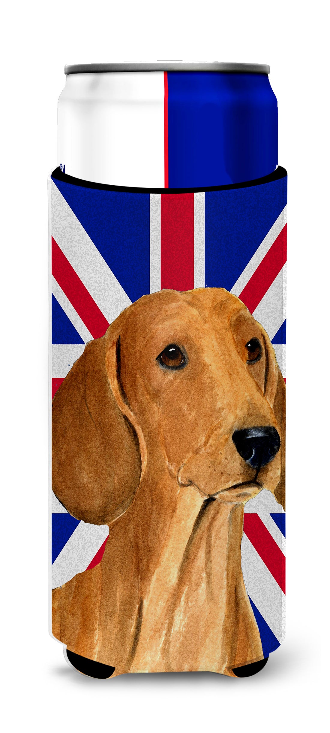 Dachshund with English Union Jack British Flag Ultra Beverage Insulators for slim cans SS4929MUK.