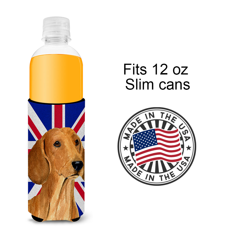 Dachshund with English Union Jack British Flag Ultra Beverage Insulators for slim cans SS4929MUK.