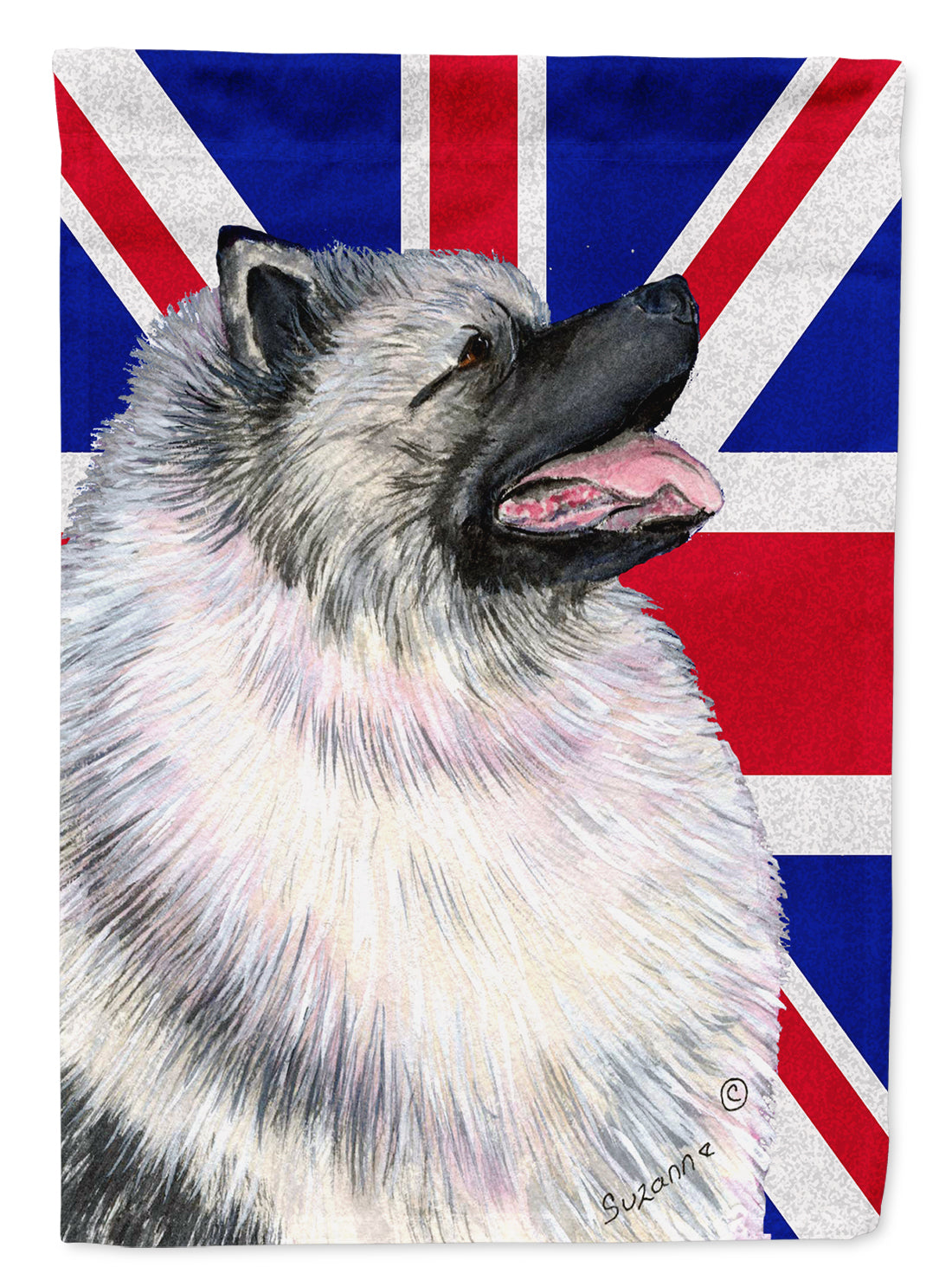 Keeshond with English Union Jack British Flag Flag Canvas House Size SS4930CHF  the-store.com.