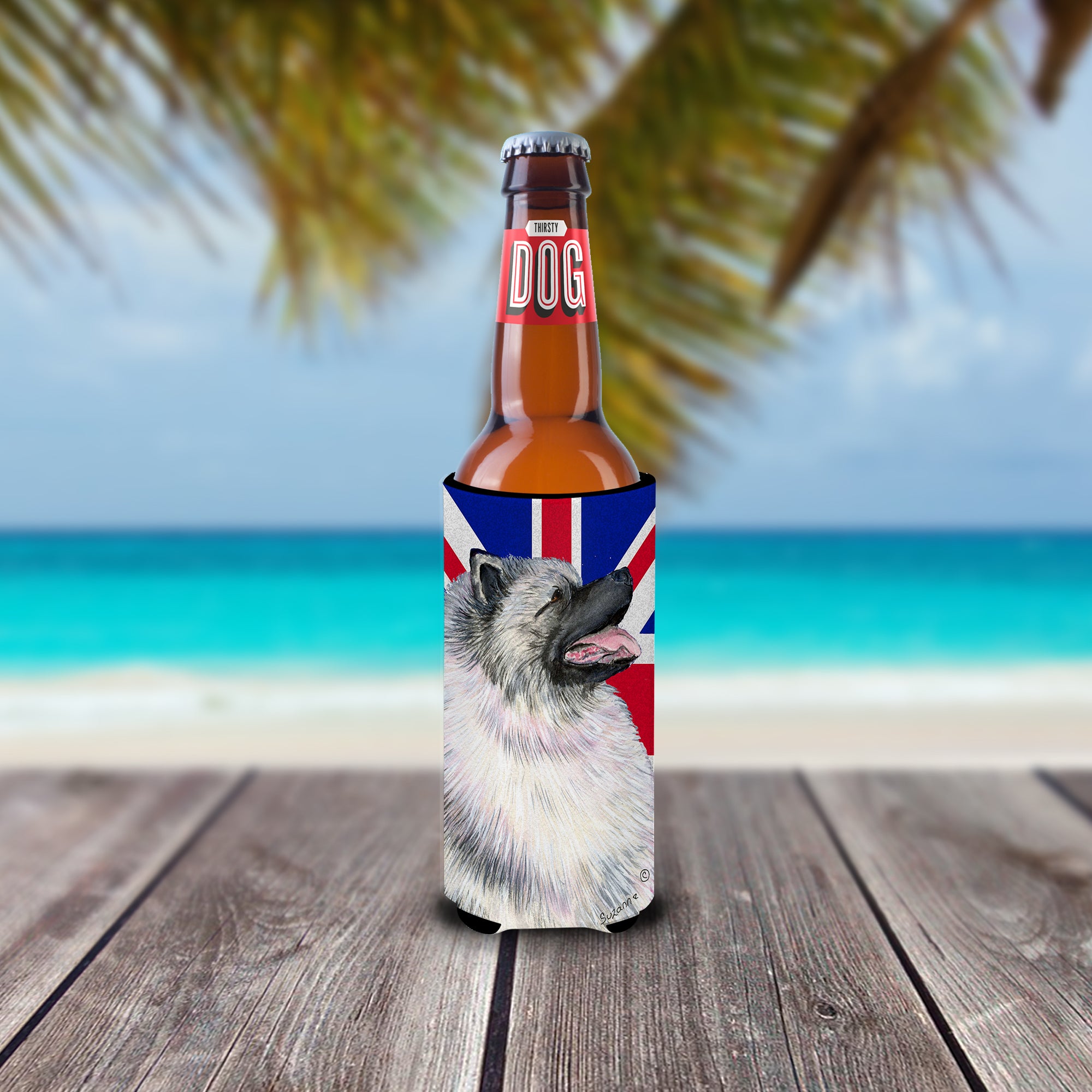 Keeshond with English Union Jack British Flag Ultra Beverage Insulators for slim cans SS4930MUK.