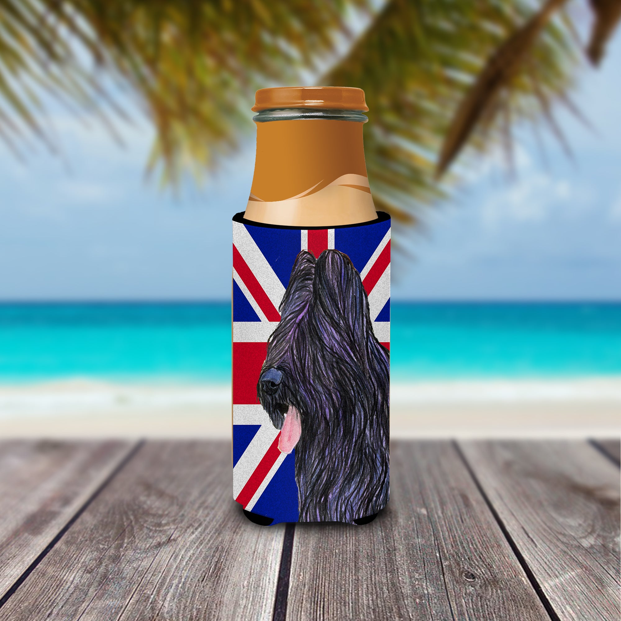 Briard with English Union Jack British Flag Ultra Beverage Insulators for slim cans SS4931MUK