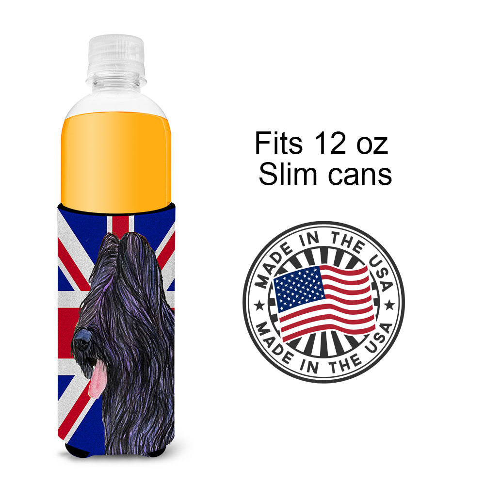 Briard with English Union Jack British Flag Ultra Beverage Insulators for slim cans SS4931MUK.