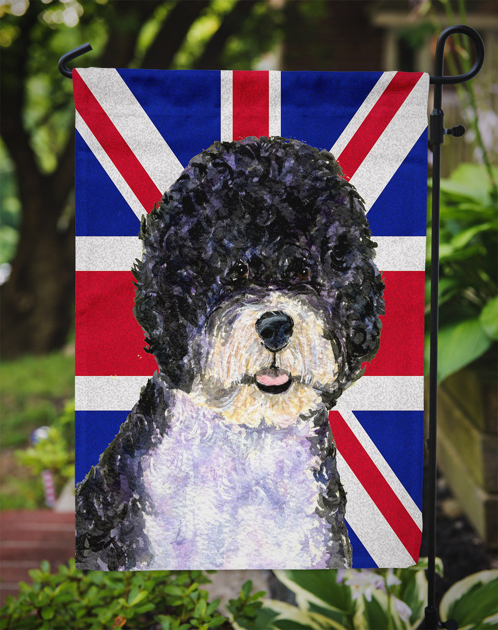 Portuguese Water Dog with English Union Jack British Flag Flag Garden Size  the-store.com.