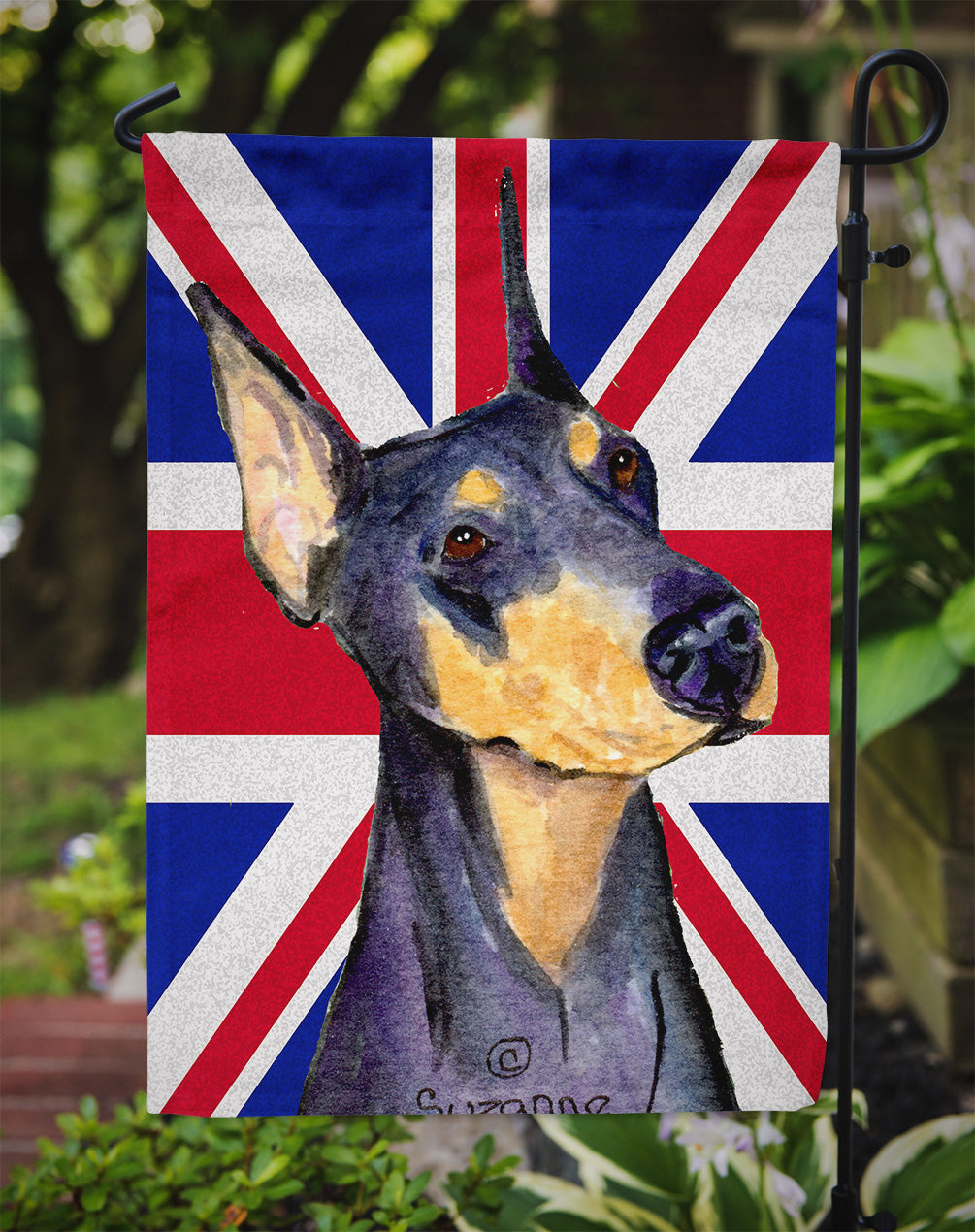 Doberman with English Union Jack British Flag Flag Garden Size SS4937GF  the-store.com.