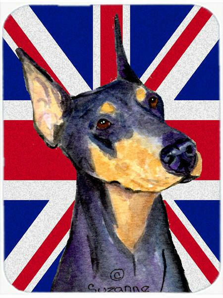 Doberman with English Union Jack British Flag Glass Cutting Board Large Size SS4937LCB by Caroline's Treasures