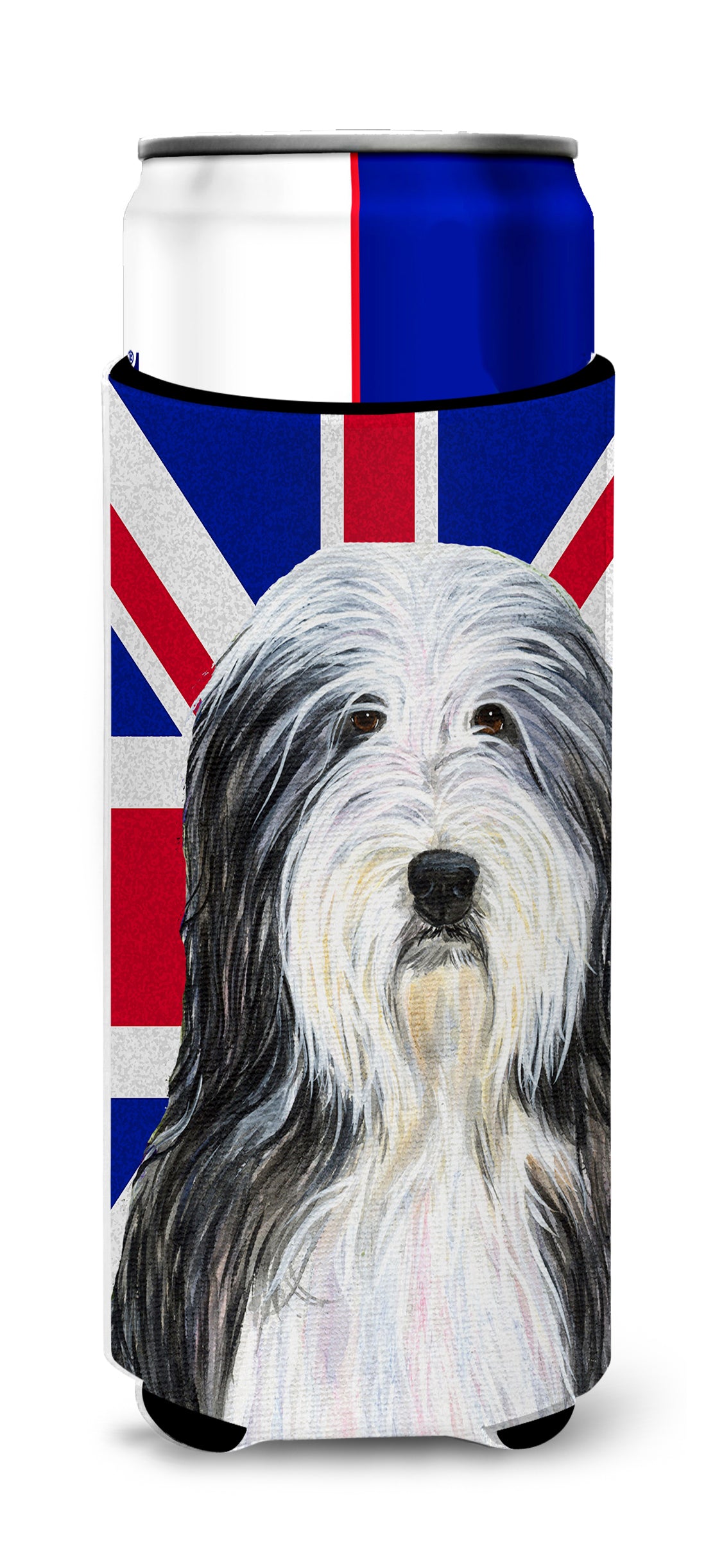 Bearded Collie with English Union Jack British Flag Ultra Beverage Insulators for slim cans SS4939MUK.