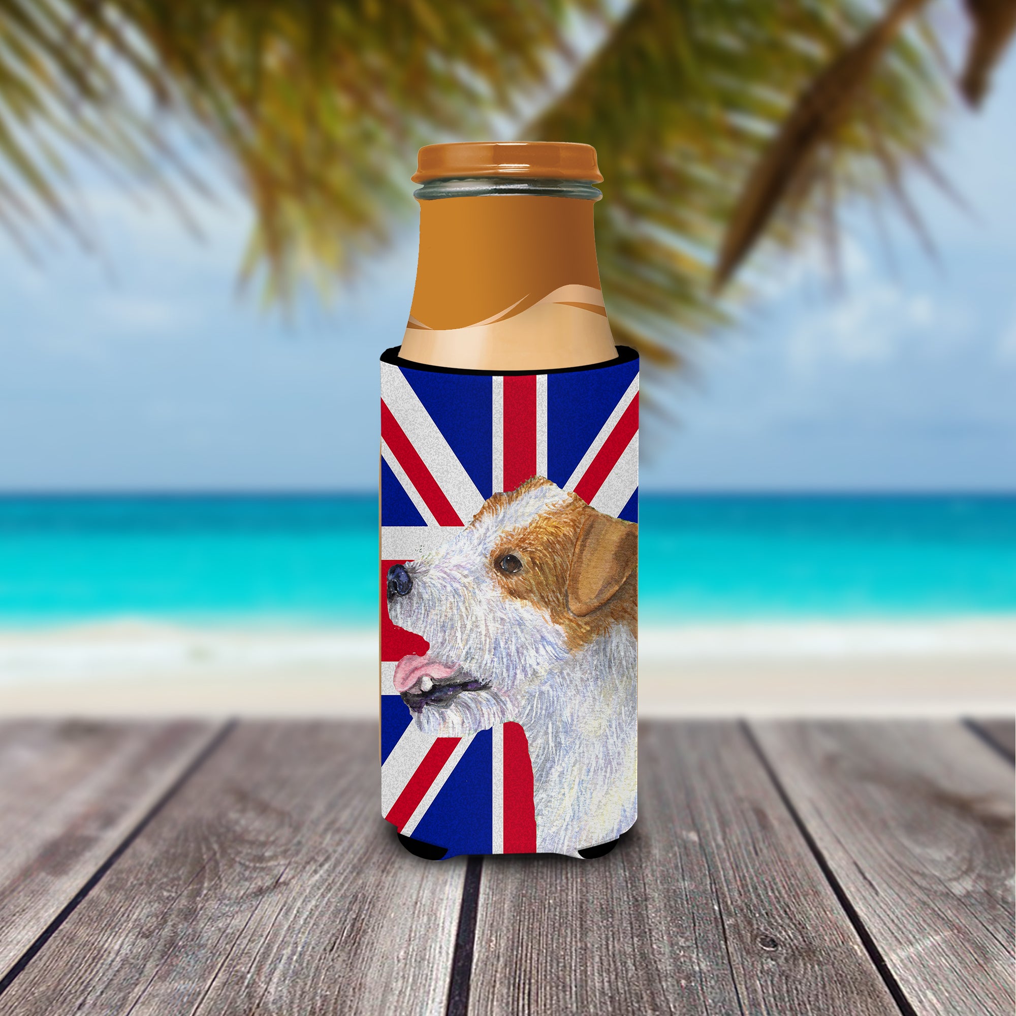 Jack Russell Terrier with English Union Jack British Flag Ultra Beverage Insulators for slim cans SS4946MUK.