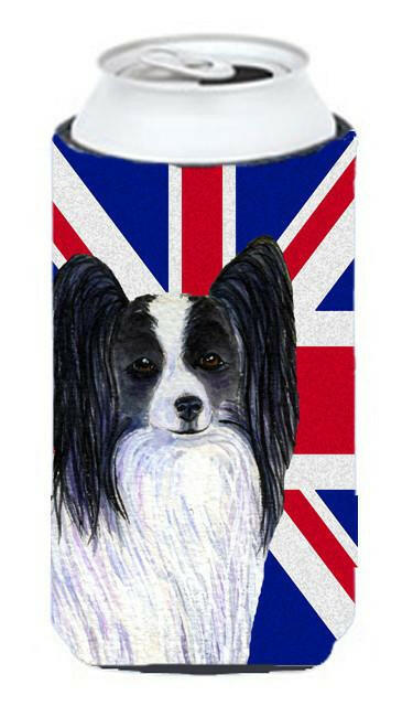 Papillon with English Union Jack British Flag Tall Boy Beverage Insulator Hugger SS4947TBC by Caroline's Treasures