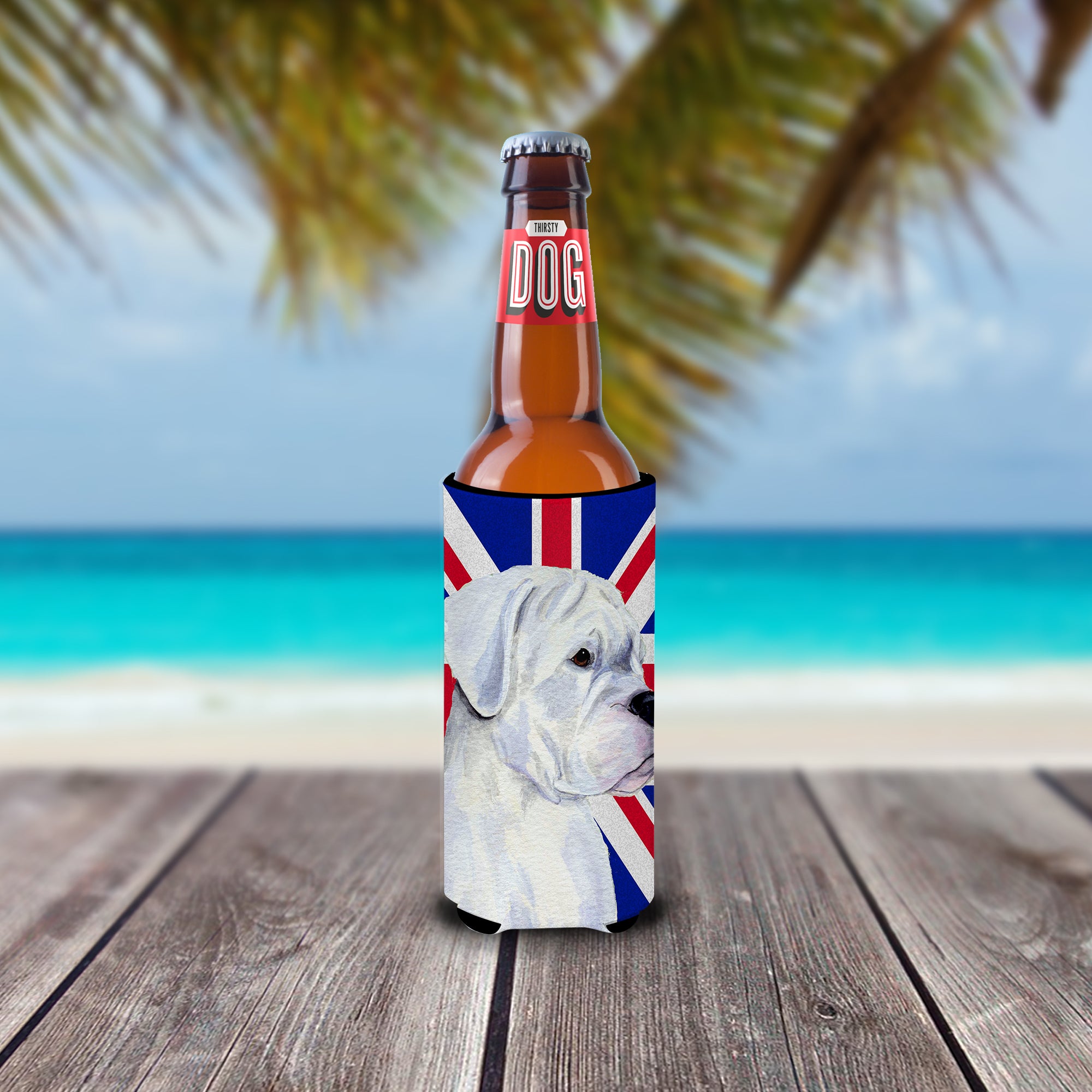 Boxer with English Union Jack British Flag Ultra Beverage Insulators for slim cans SS4951MUK.