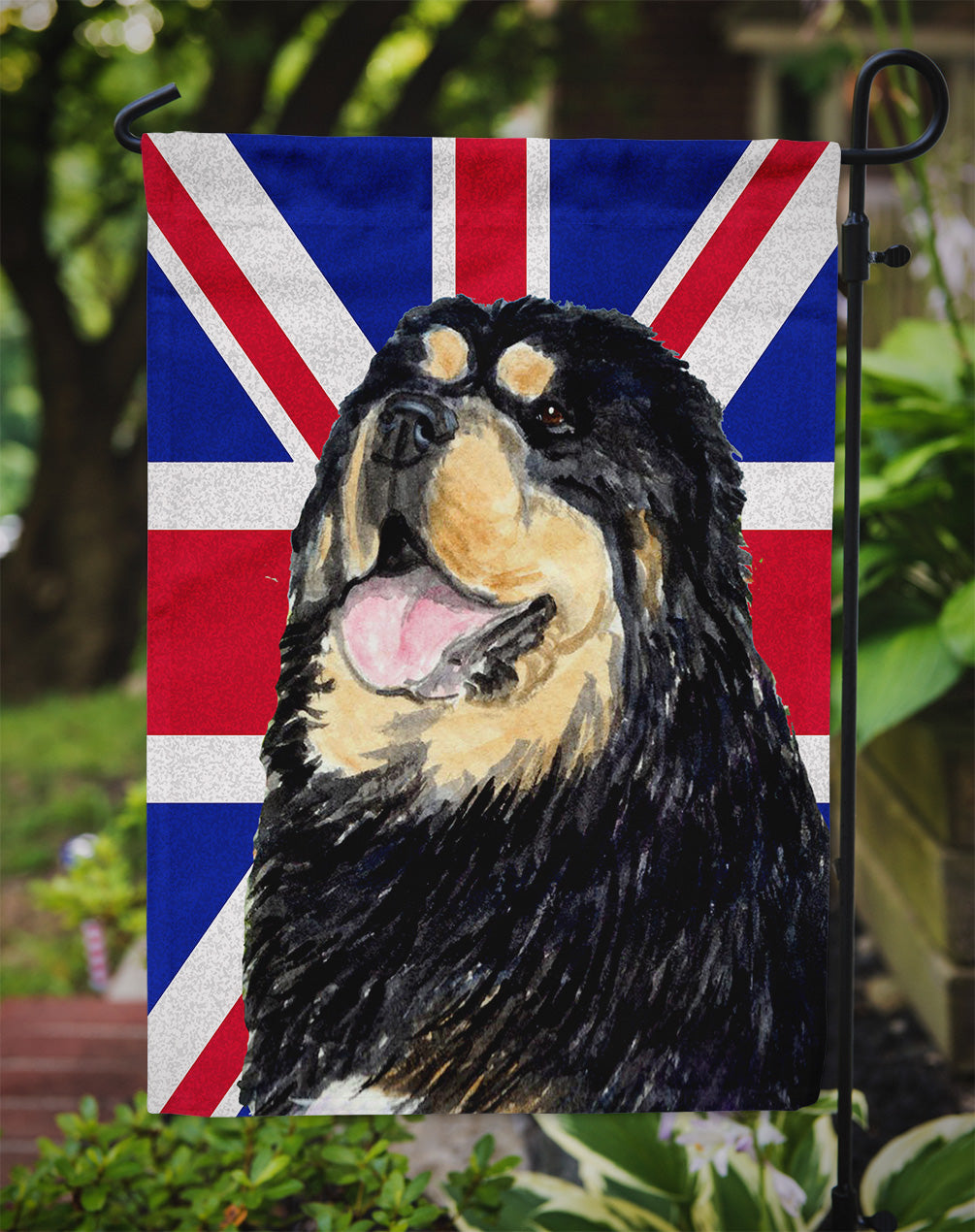 Tibetan Spaniel with English Union Jack British Flag Flag Garden Size SS4954GF  the-store.com.