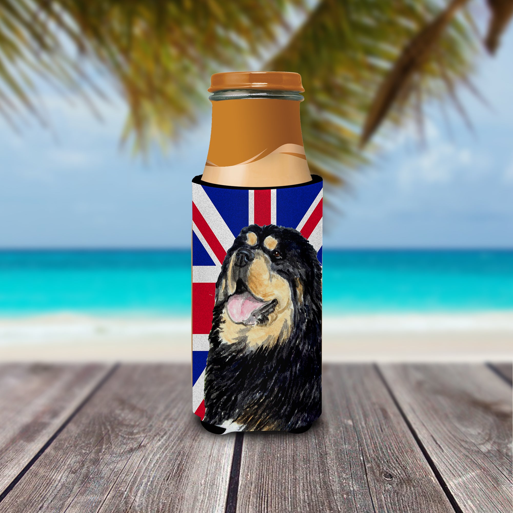 Tibetan Spaniel with English Union Jack British Flag Ultra Beverage Insulators for slim cans SS4954MUK.