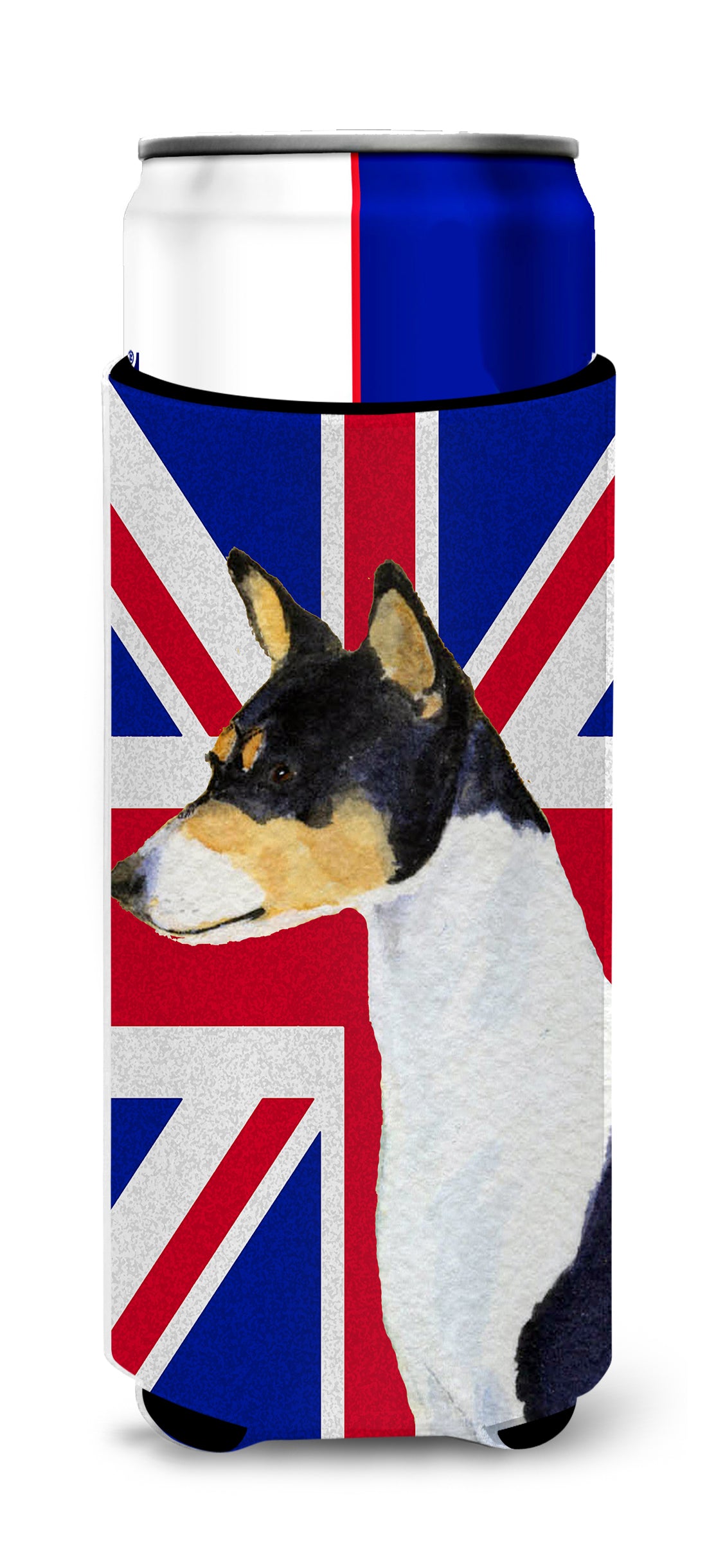 Basenji with English Union Jack British Flag Ultra Beverage Insulators for slim cans SS4956MUK.