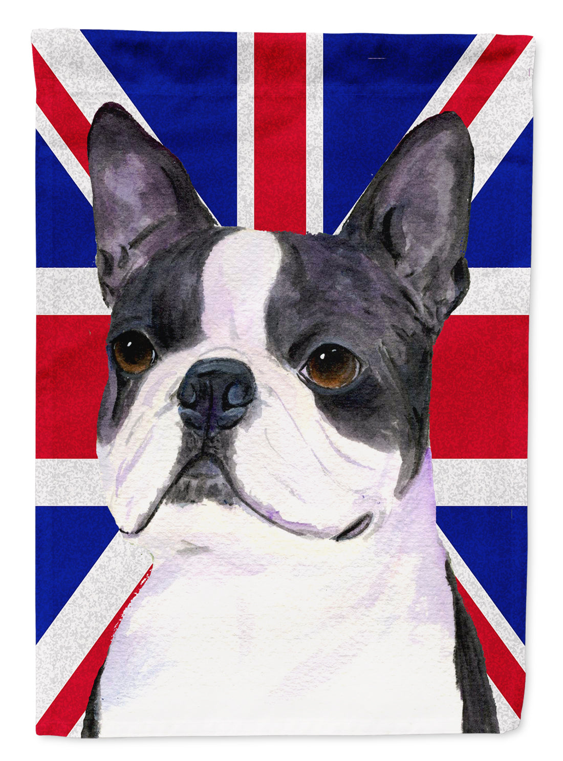 Boston Terrier with English Union Jack British Flag Flag Canvas House Size SS4958CHF  the-store.com.