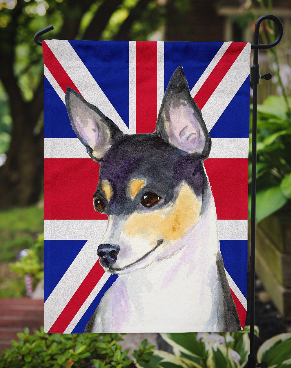 Rat Terrier with English Union Jack British Flag Flag Garden Size SS4960GF  the-store.com.