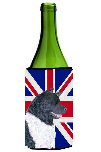 Akita with English Union Jack British Flag Wine Bottle Beverage Insulator Hugger SS4963LITERK by Caroline's Treasures