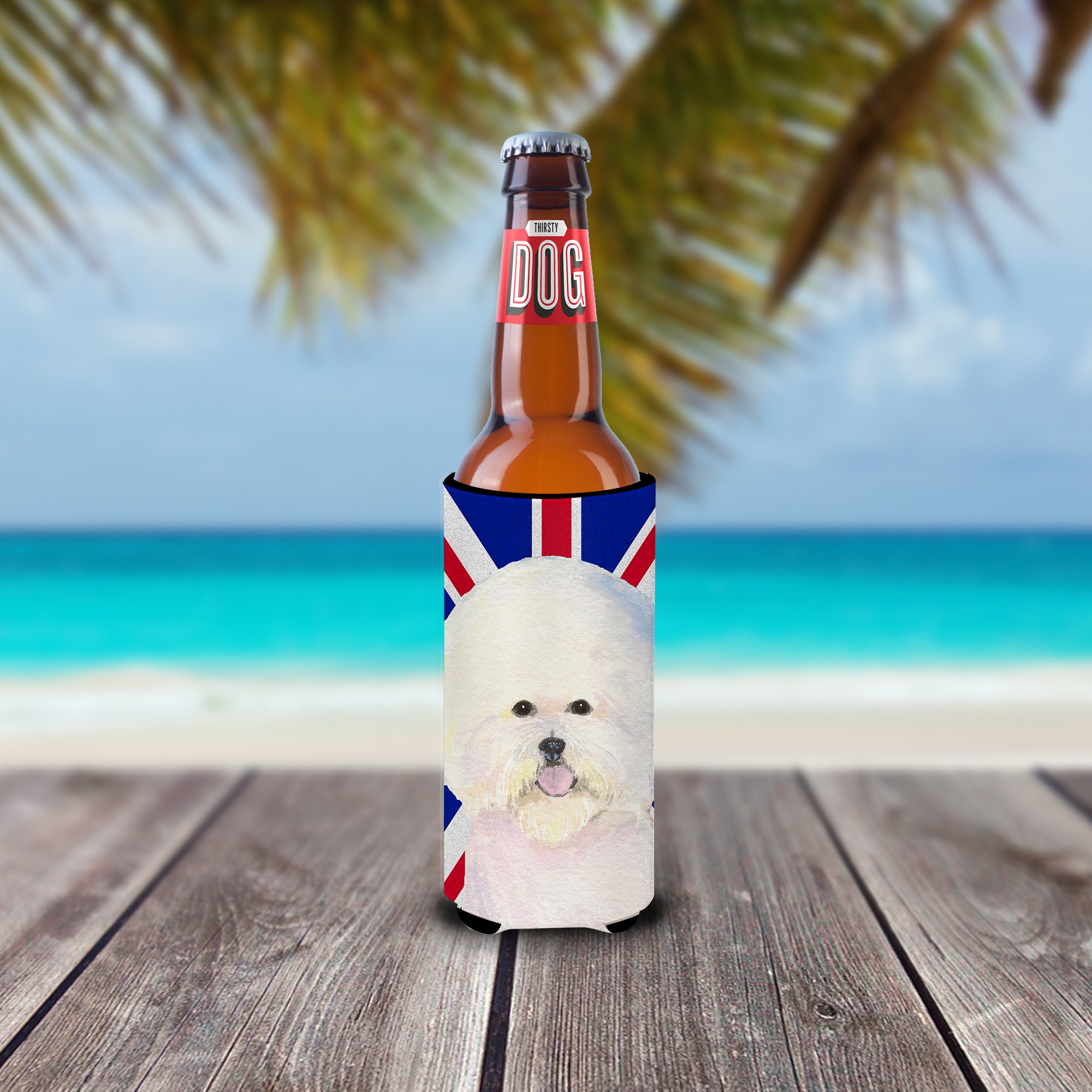 Bichon Frise with English Union Jack British Flag Ultra Beverage Insulators for slim cans SS4968MUK.