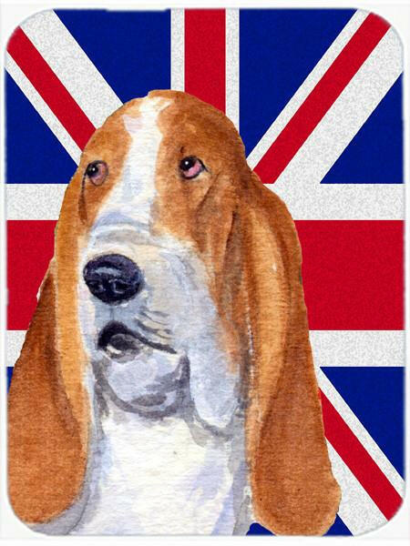 Basset Hound with English Union Jack British Flag Glass Cutting Board Large Size SS4970LCB by Caroline's Treasures