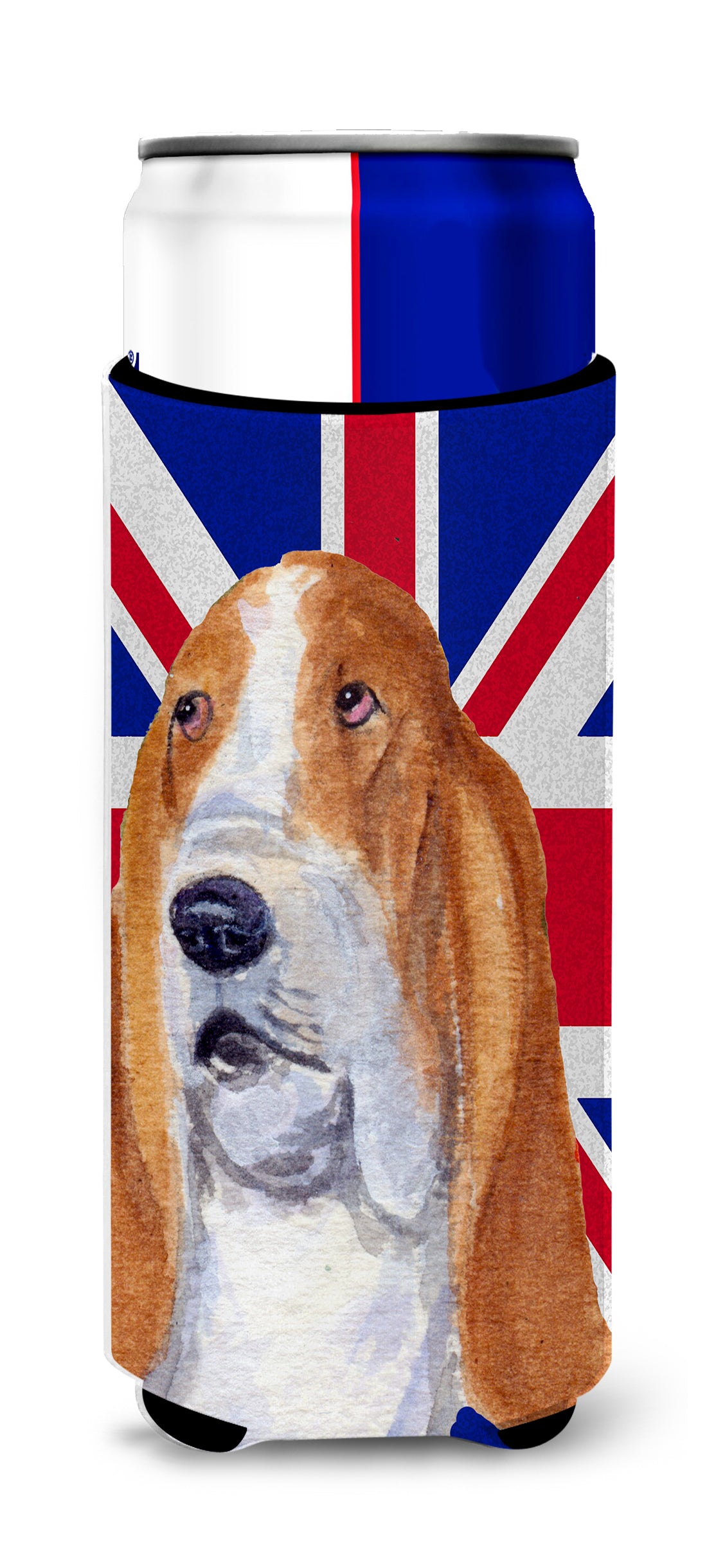 Basset Hound with English Union Jack British Flag Ultra Beverage Insulators for slim cans SS4970MUK.