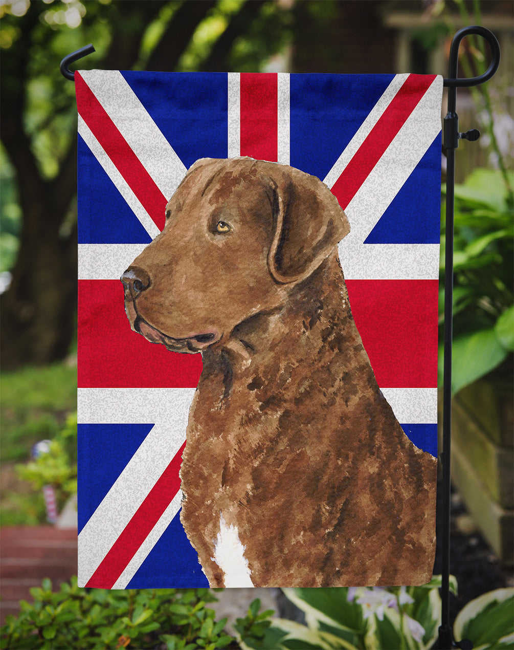 Curly Coated Retriever with English Union Jack British Flag Flag Garden Size SS4973GF  the-store.com.