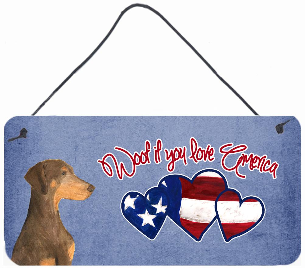 Woof if you love America Doberman Wall or Door Hanging Prints SS4991DS612 by Caroline's Treasures