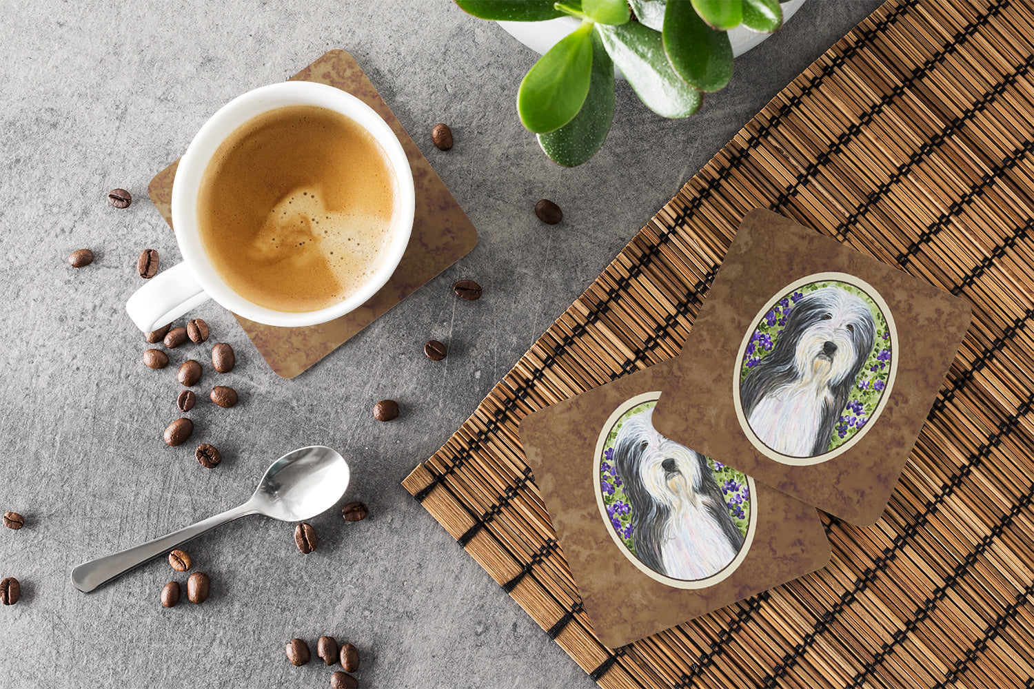 Set of 4 Bearded Collie Foam Coasters - the-store.com