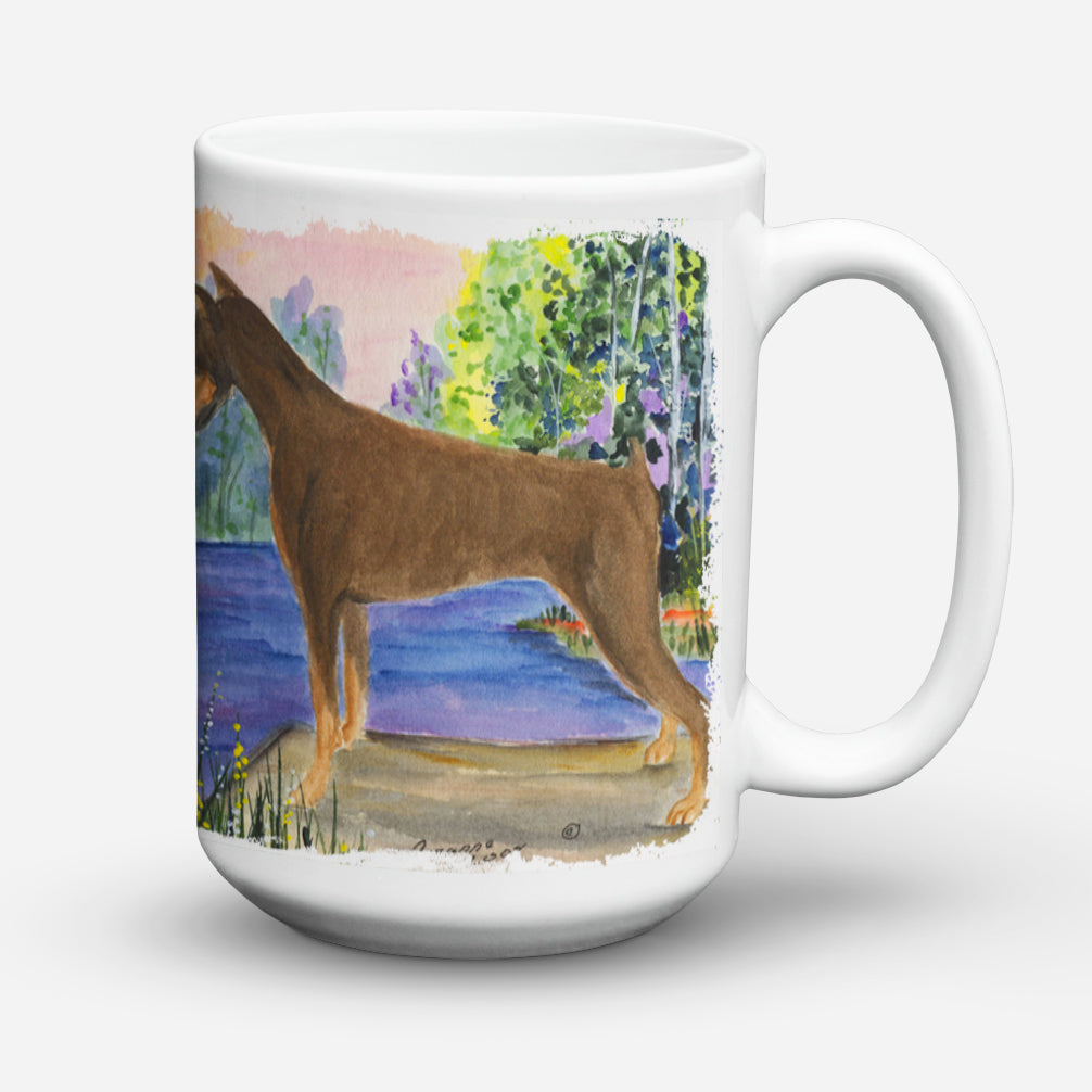 Doberman Dishwasher Safe Microwavable Ceramic Coffee Mug 15 ounce SS8066CM15  the-store.com.