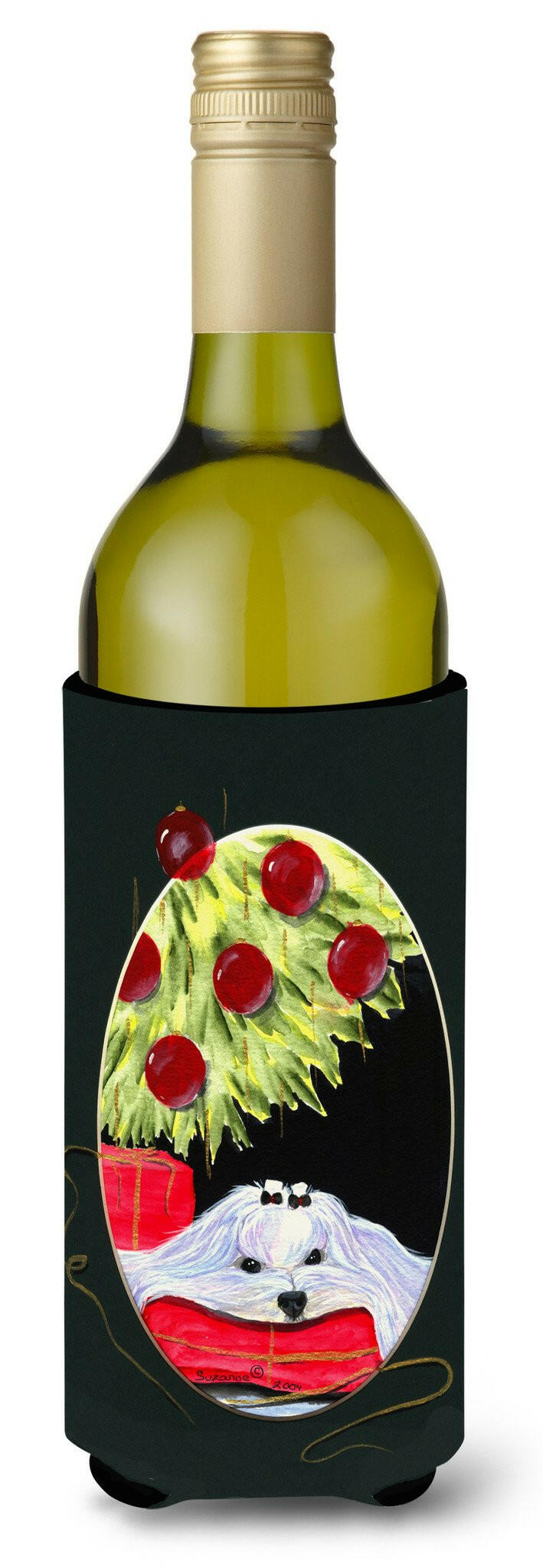 Christmas Tree with Maltese Wine Bottle Beverage Insulator Beverage Insulator Hugger by Caroline's Treasures