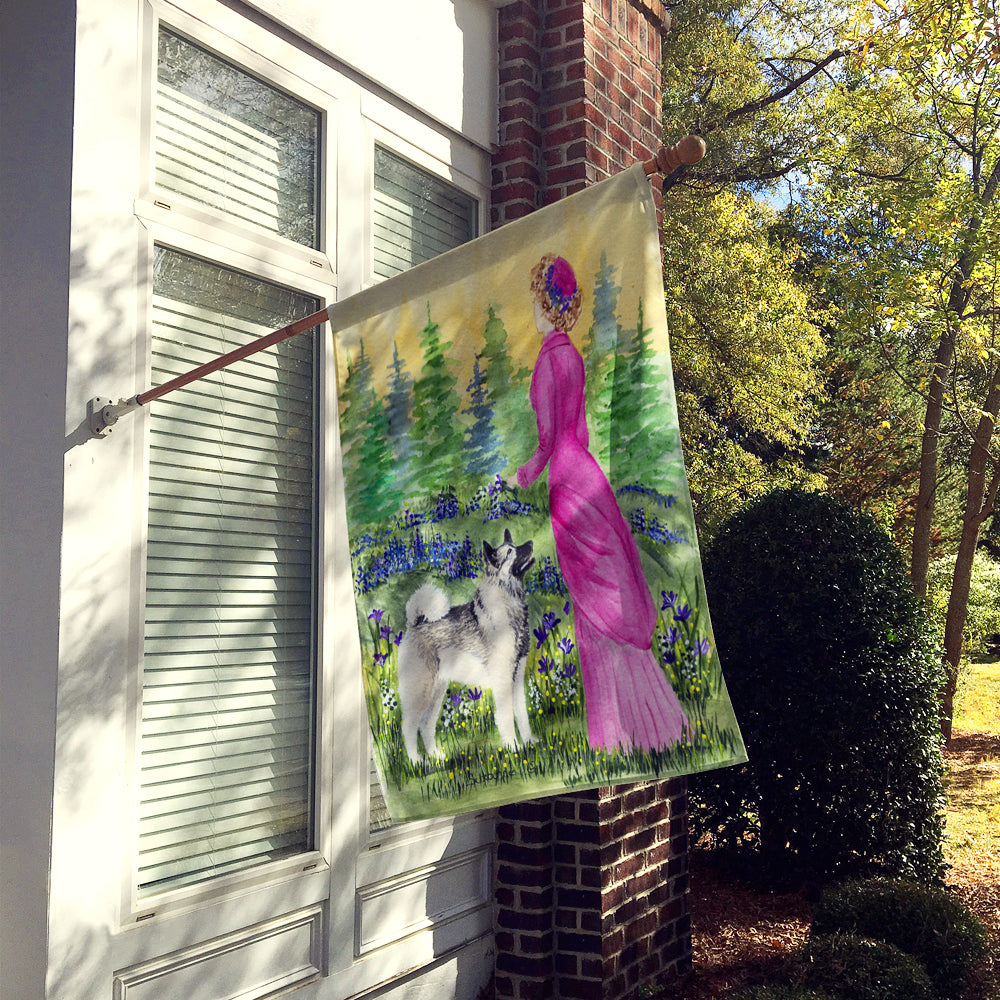 Lady with her Norwegian Elkhound Flag Canvas House Size  the-store.com.