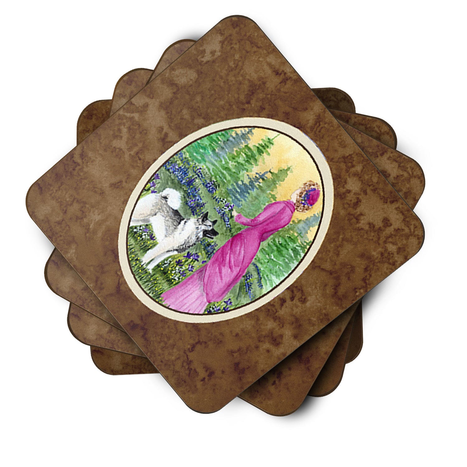 Lady with her Norwegian Elkhound Foam Coasters Set of 4 - the-store.com