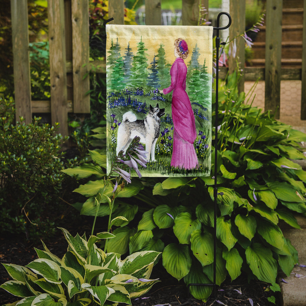 Lady with her Norwegian Elkhound Flag Garden Size.